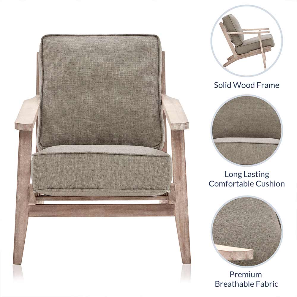 Maximus Mid-Century Modern Linen Armchair with Wooden Frame