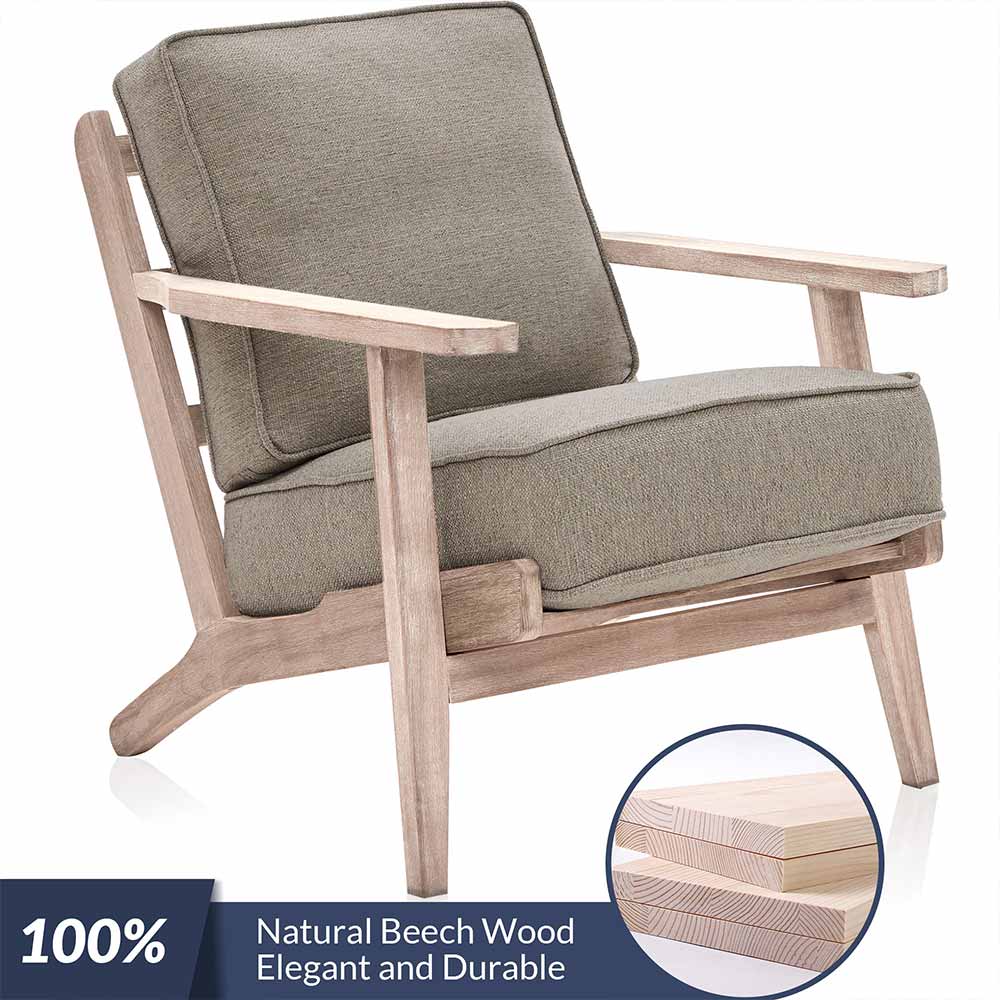 Maximus Wooden Mid-Century Modern Linen Armchair
