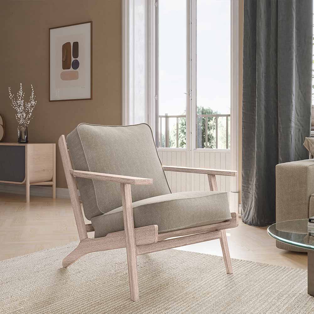 Maximus Wooden Mid-Century Modern Linen Armchair