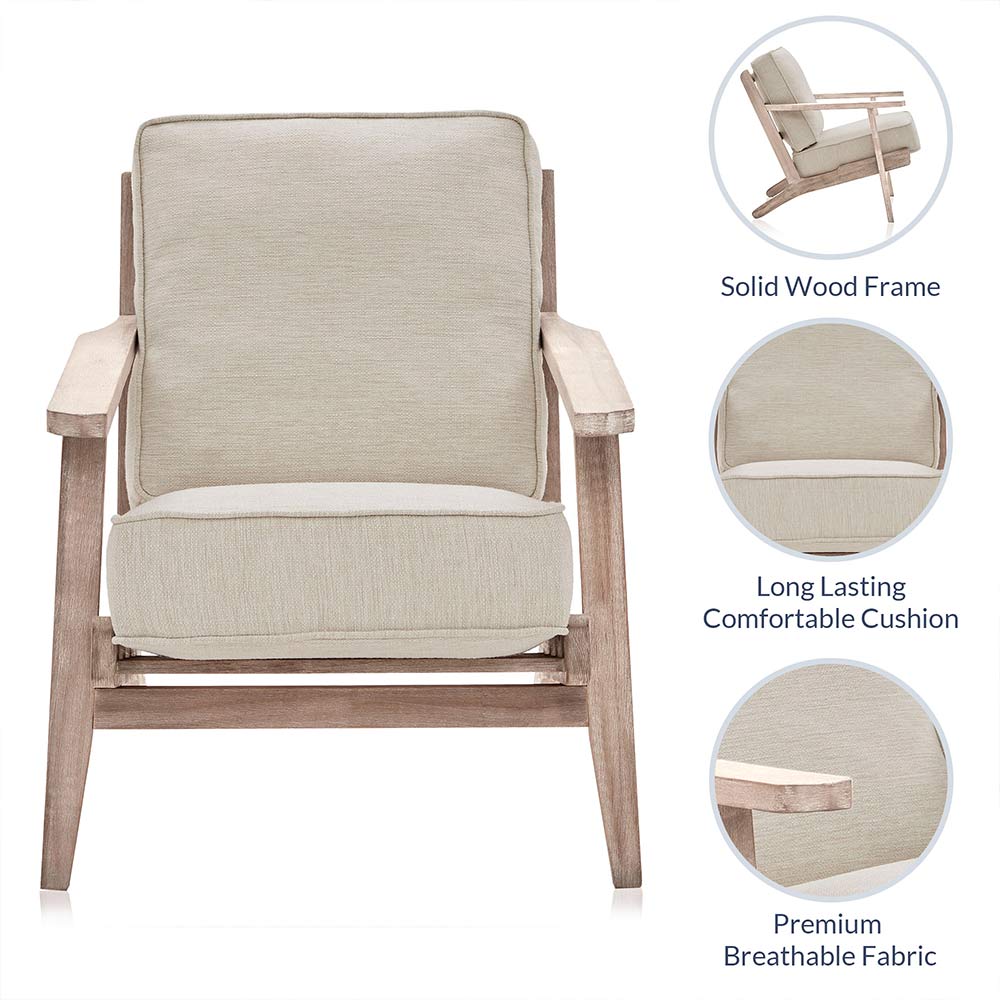 Maximus Mid-Century Modern Linen Armchair with Wooden Frame