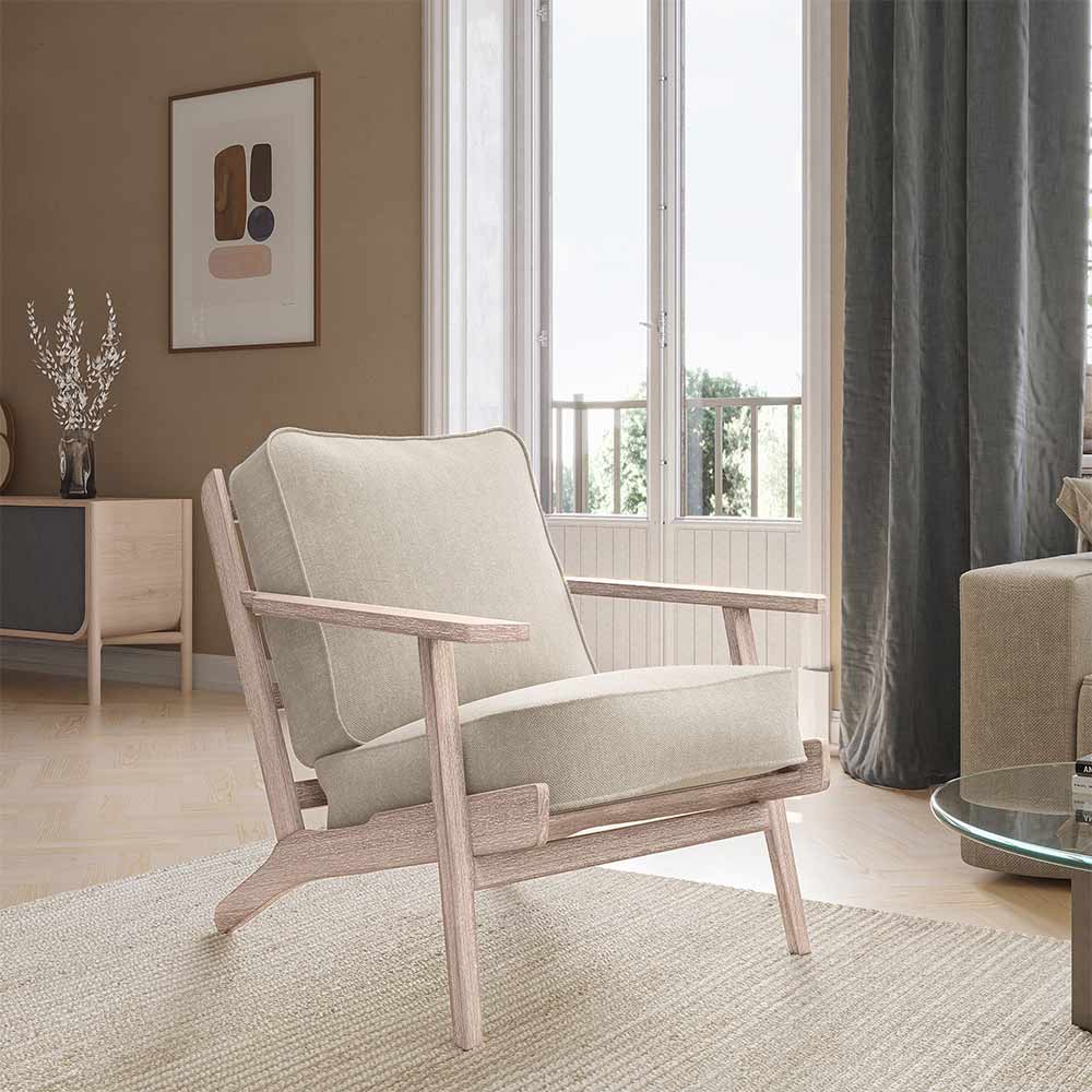 Maximus Mid-Century Modern Linen Armchair with Wooden Frame