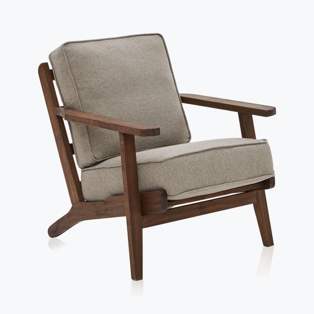 Maximus Mid-Century Modern Linen Armchair with Wooden Frame