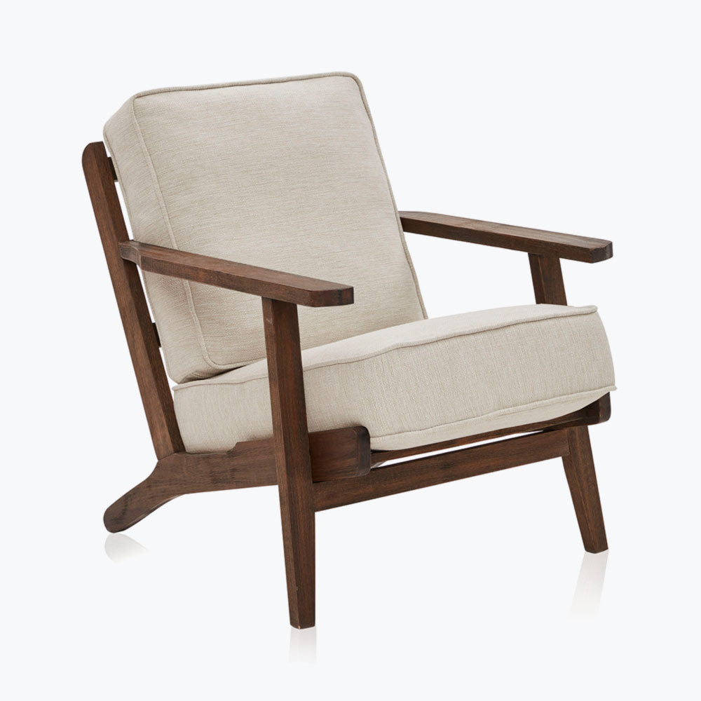Maximus Mid-Century Modern Linen Armchair with Wooden Frame