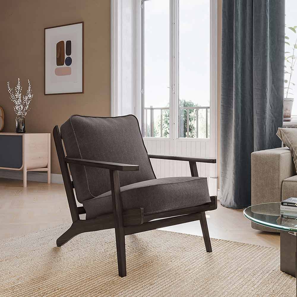 Maximus Mid-Century Modern Linen Armchair with Wooden Frame