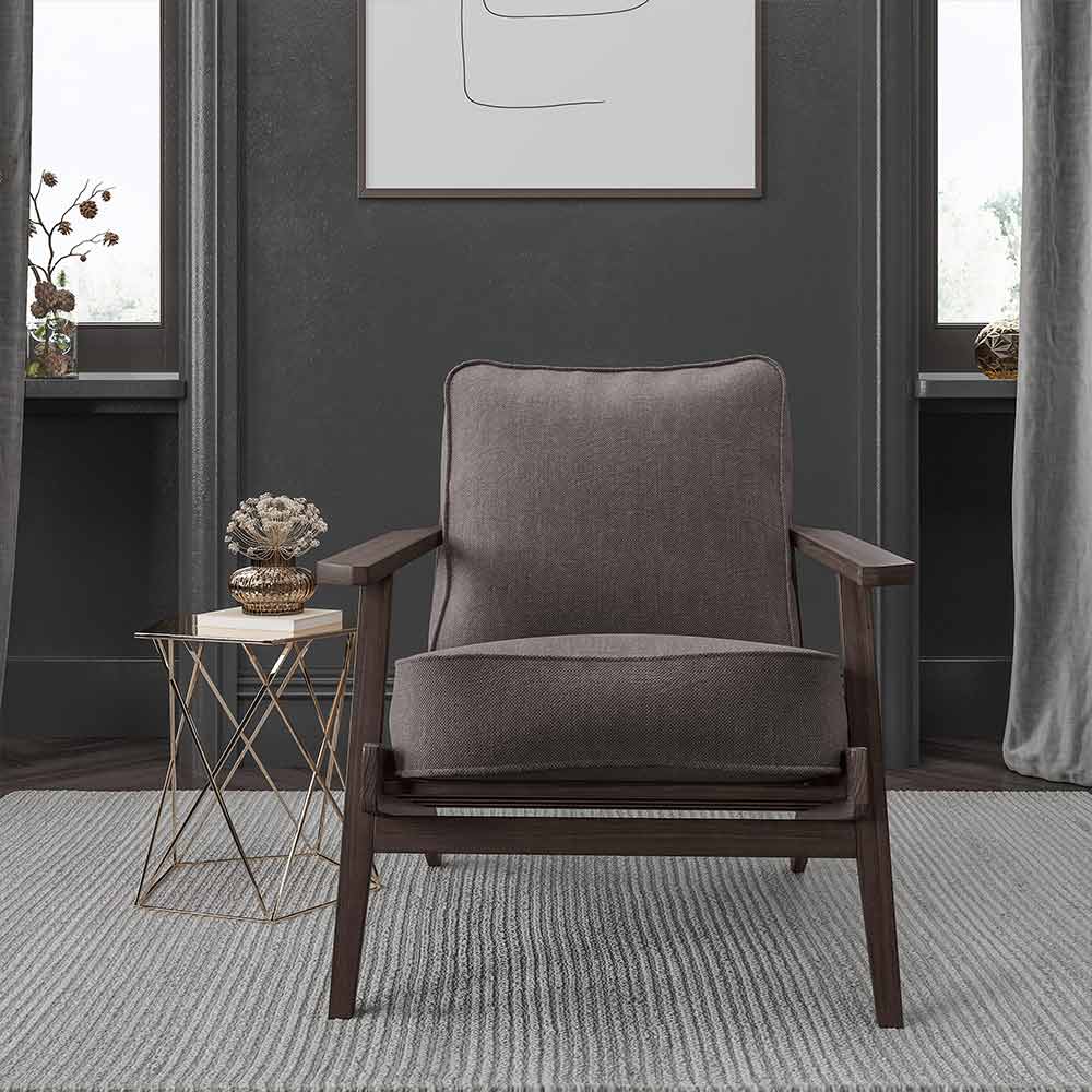 Maximus Mid-Century Modern Linen Armchair with Wooden Frame