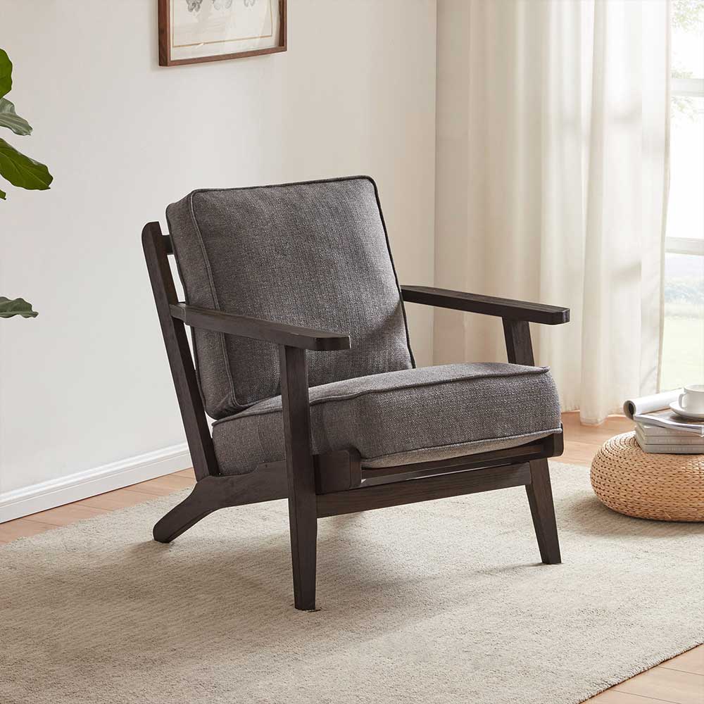 Maximus Mid-Century Modern Linen Armchair with Wooden Frame