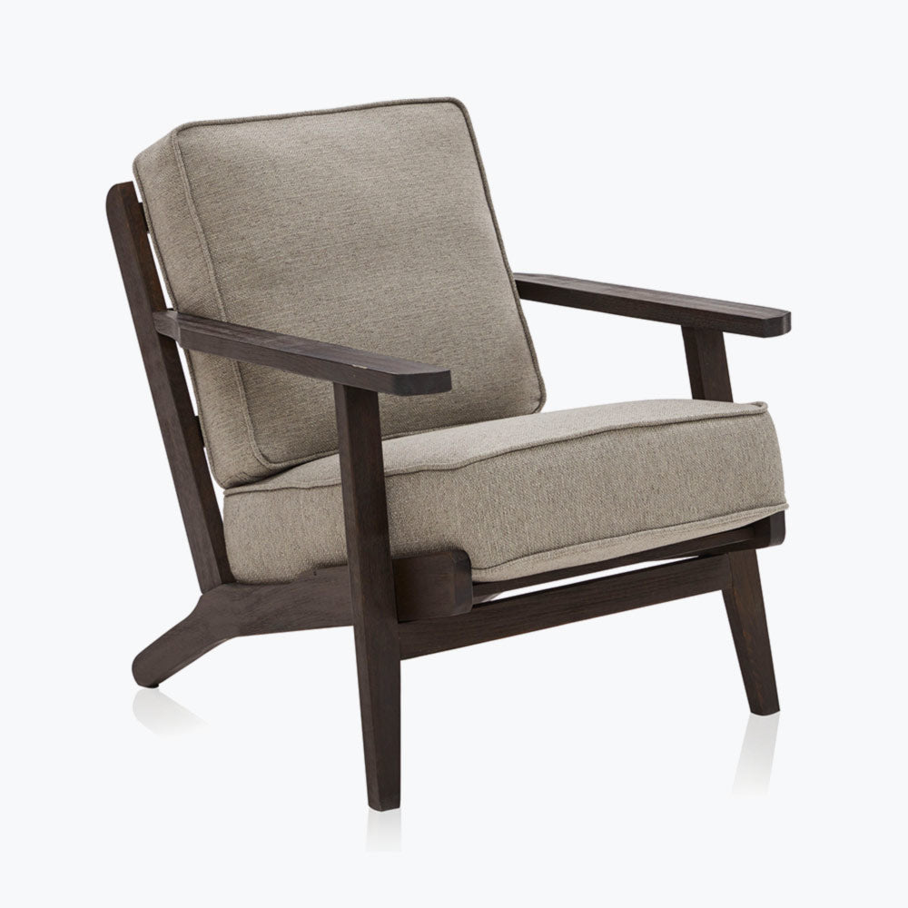 Maximus Mid-Century Modern Linen Armchair with Wooden Frame