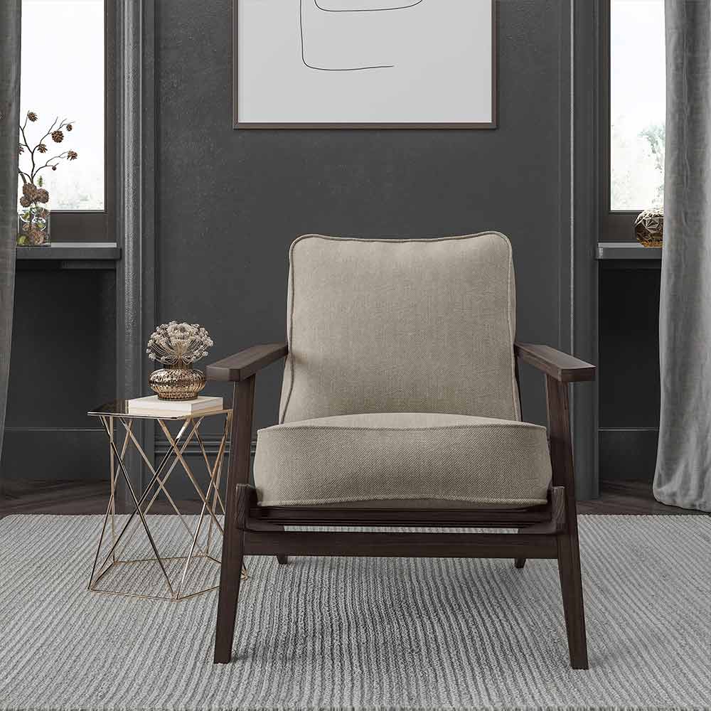 Maximus Mid-Century Modern Linen Armchair with Wooden Frame