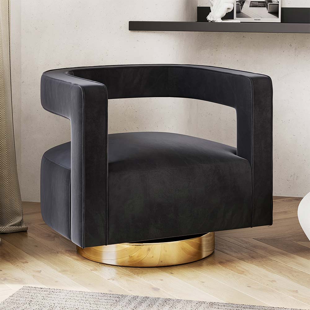 Crown Velvet Swivel Accent Chair with Open Back