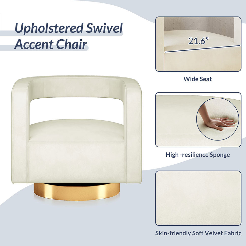 Crown Velvet Swivel Accent Chair with Open Back