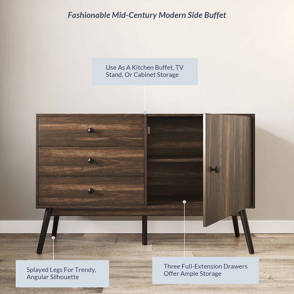 Annett 52" Mid-Century Modern Sideboard with 3 Drawers