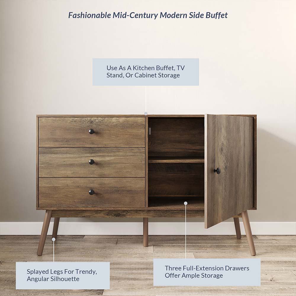 Annett 52" Mid-Century Modern Sideboard with 3 Drawers