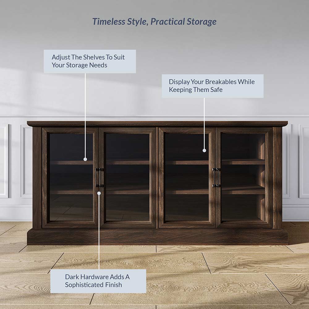 Liam 70" Modern Sideboard with 4 Glass Doors