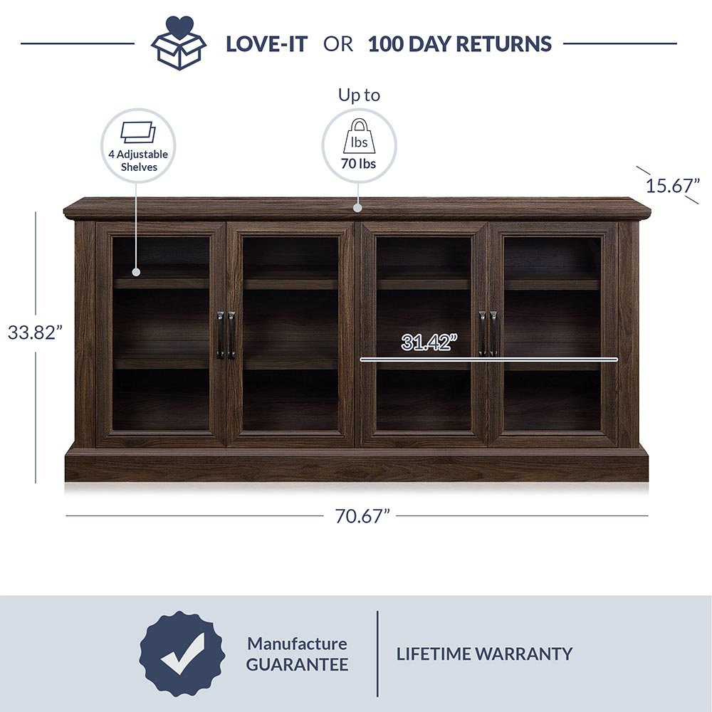 Liam 70" Modern Sideboard with 4 Glass Doors