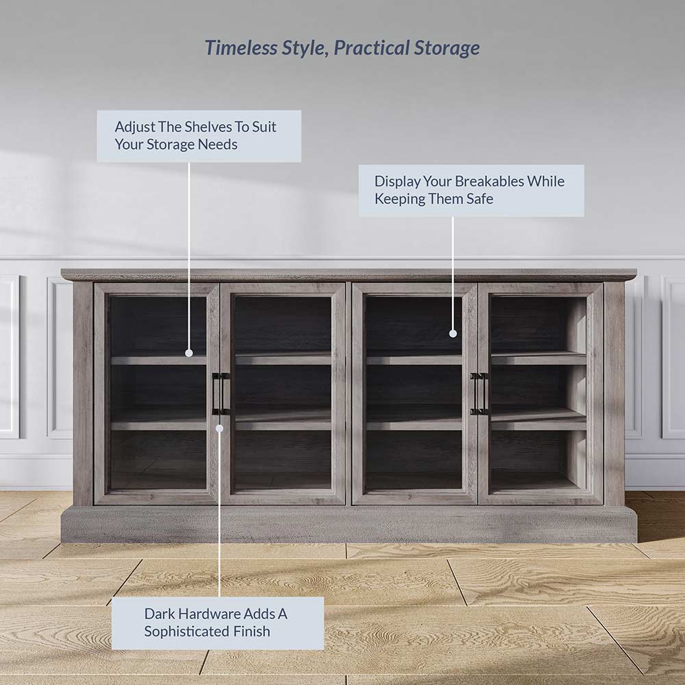 Liam 70" Modern Sideboard with 4 Glass Doors
