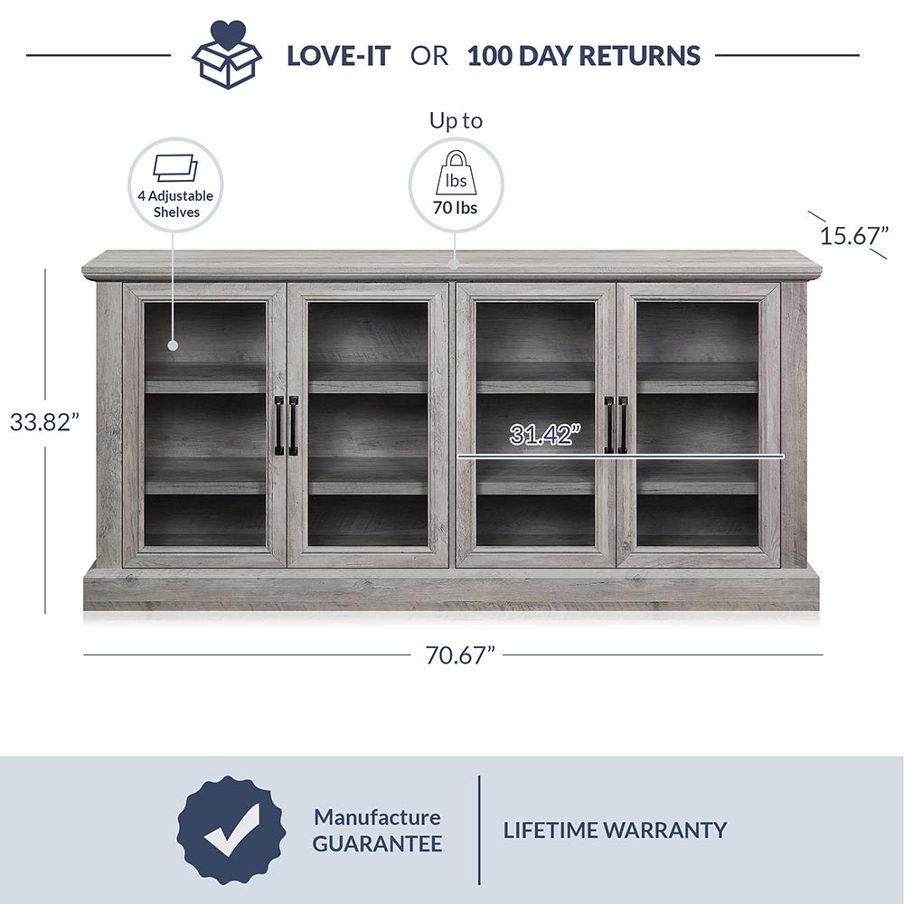 Liam 70" Modern Sideboard with 4 Glass Doors