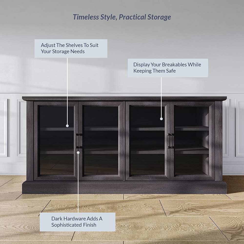 Liam 70" Modern Sideboard with 4 Glass Doors