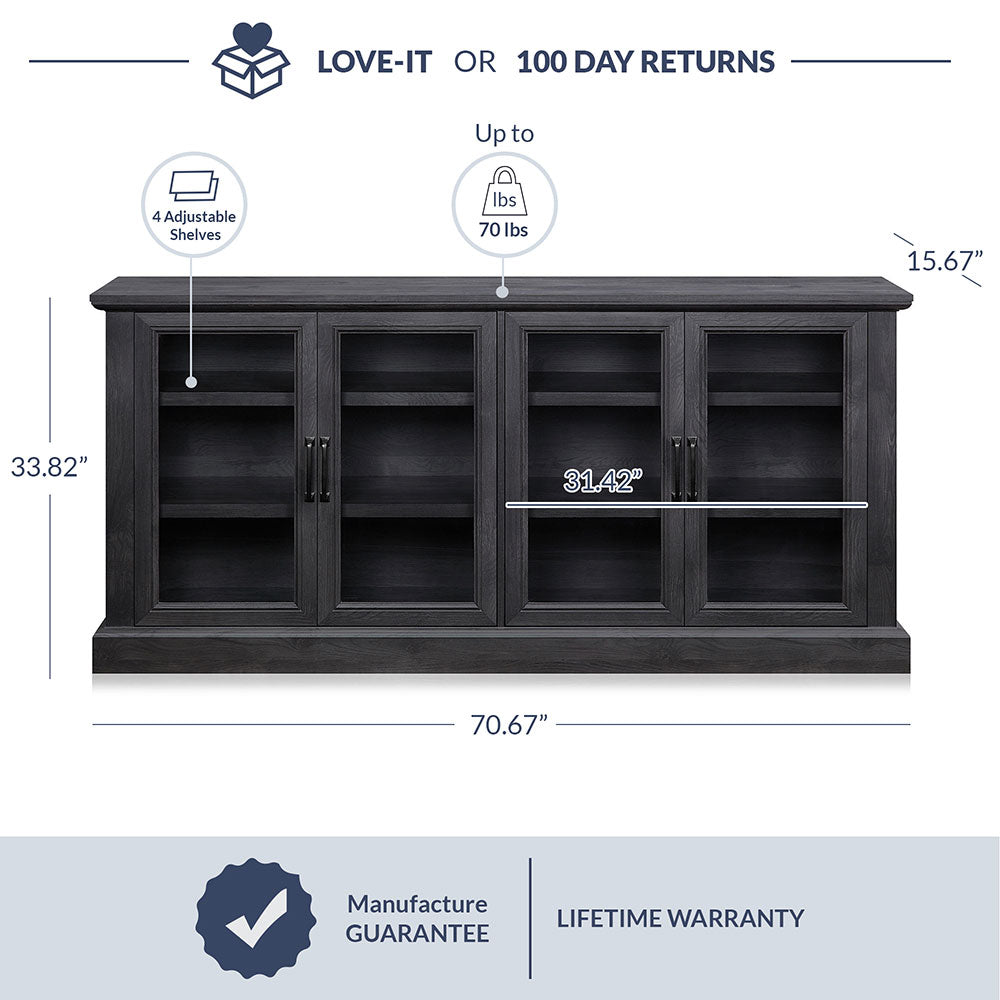 Liam 70" Modern Sideboard with 4 Glass Doors