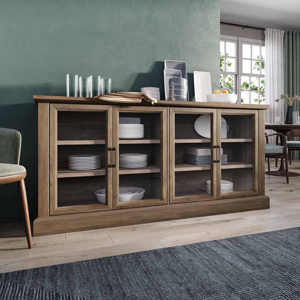 Liam 70" Modern Sideboard with 4 Glass Doors
