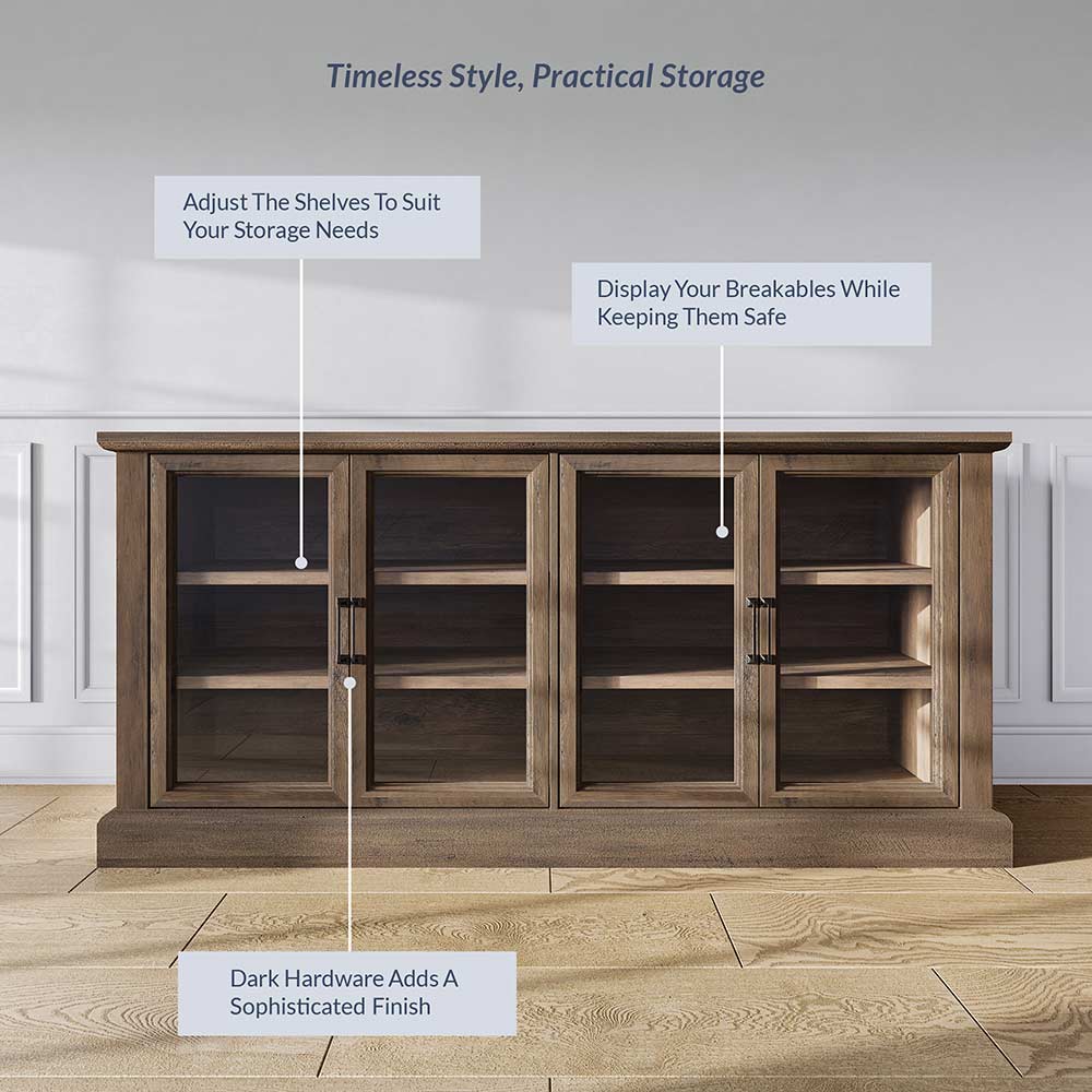 Liam 70" Modern Sideboard with 4 Glass Doors
