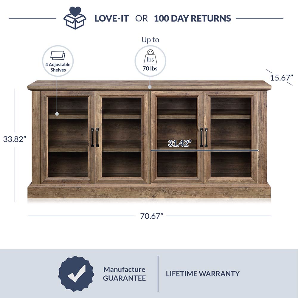 Liam 70" Modern Sideboard with 4 Glass Doors