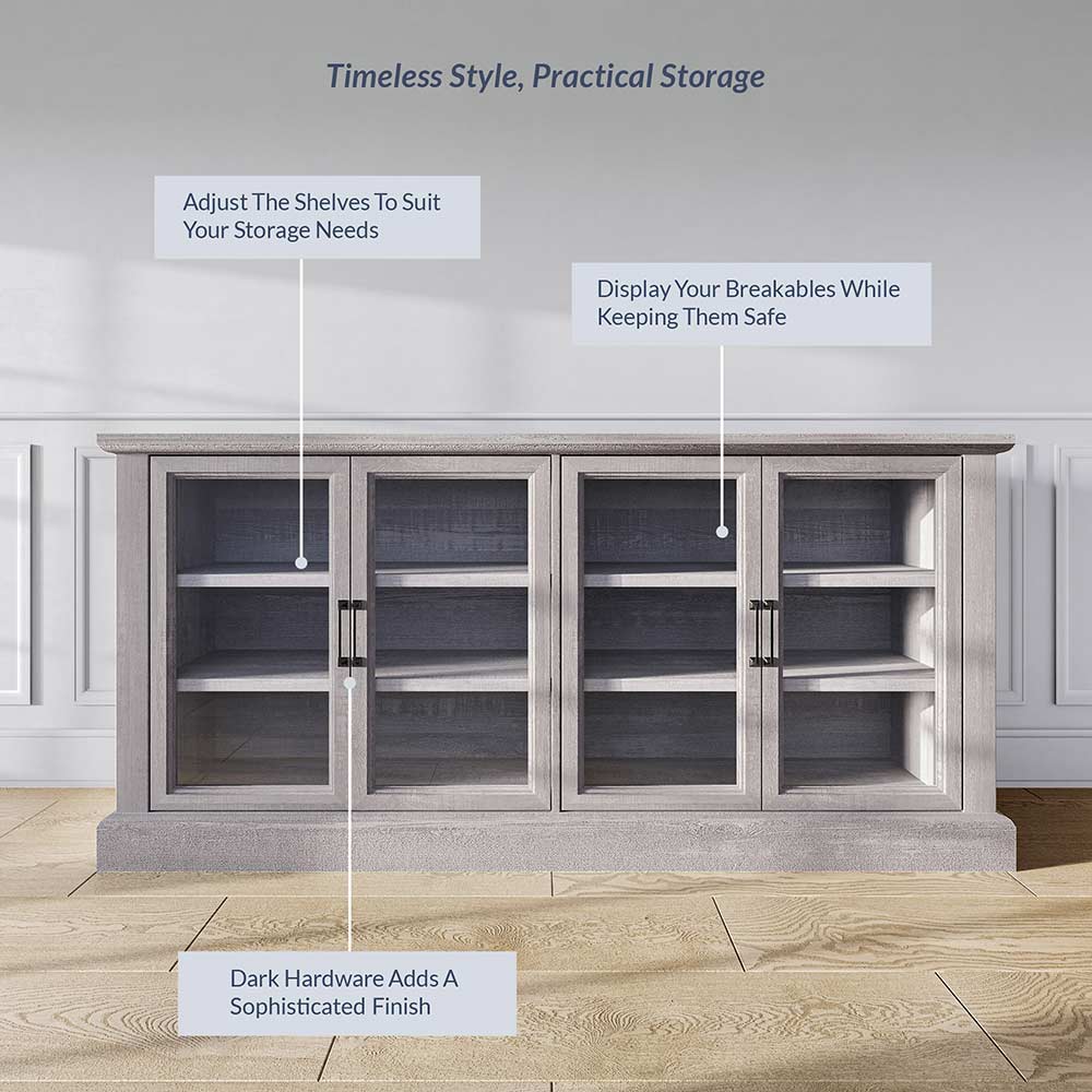 Liam 70" Modern Sideboard with 4 Glass Doors