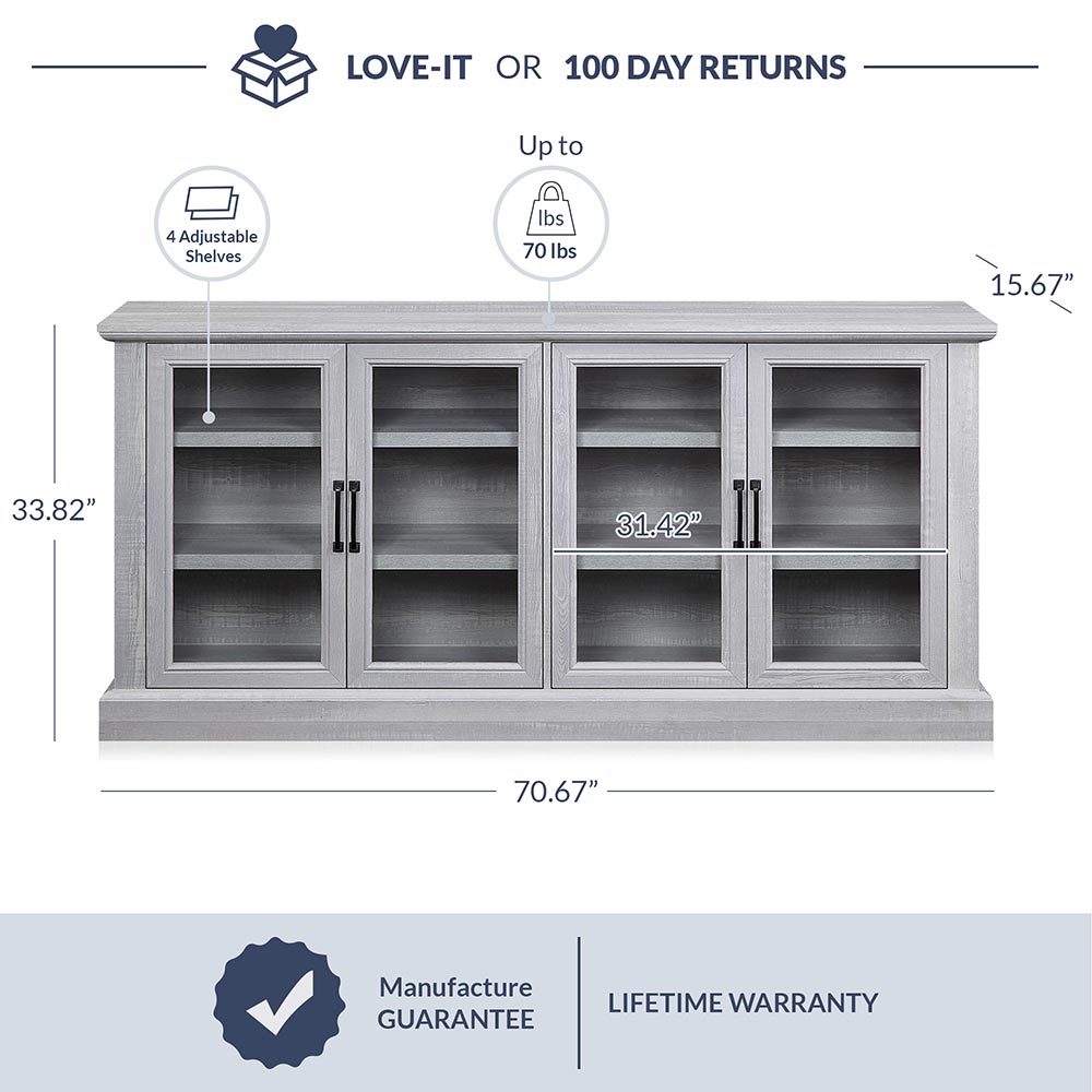 Liam 70" Modern Sideboard with 4 Glass Doors