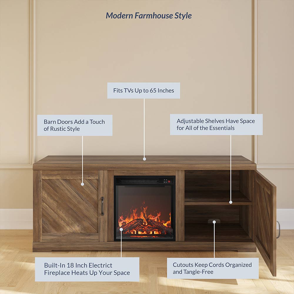 Hilo 58" Rustic Fireplace TV Stand