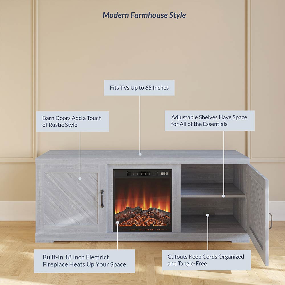 Hilo 58" Rustic Fireplace TV Stand