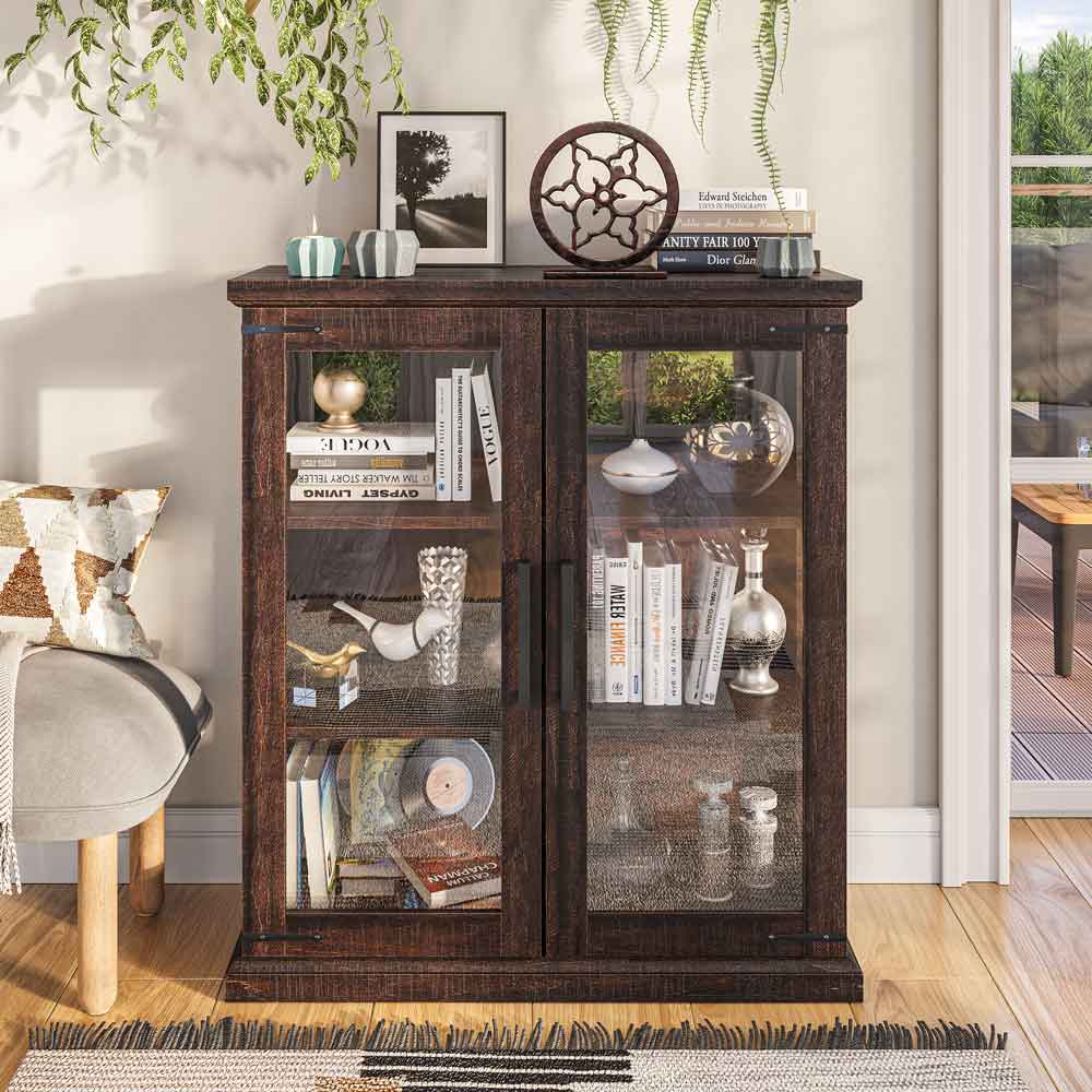 Ashford 32" Small Sideboard Buffet Cabinet with Glass Doors