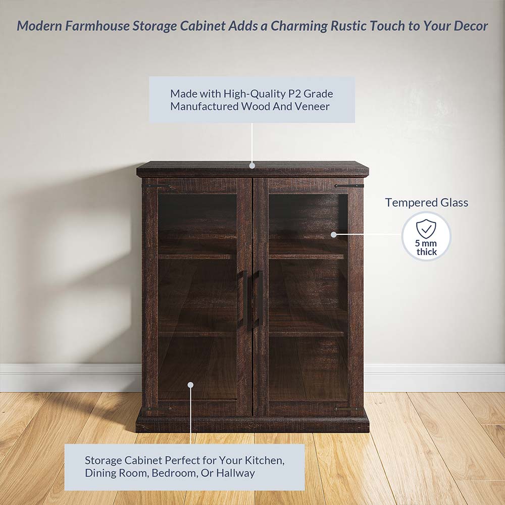 Ashford 32" Small Sideboard Buffet Cabinet with Glass Doors