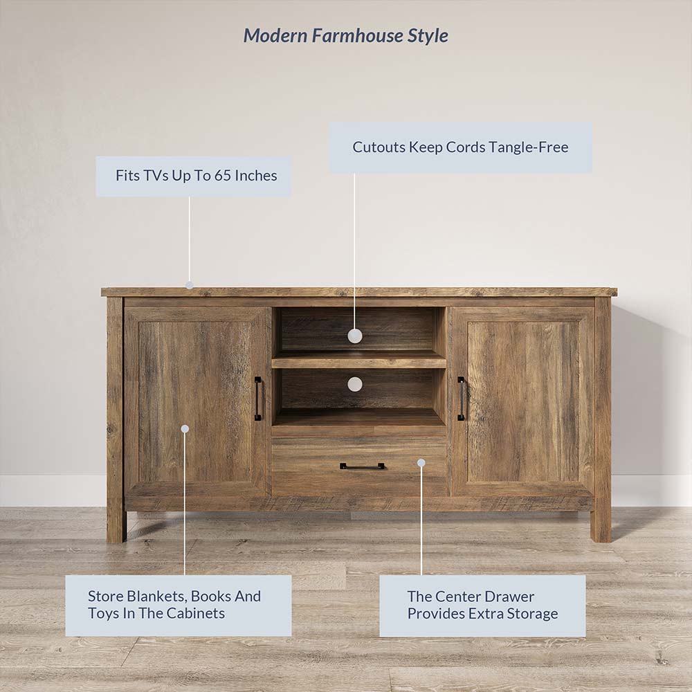 Virat Wood Farmhouse TV Stand for TVs up to 65″