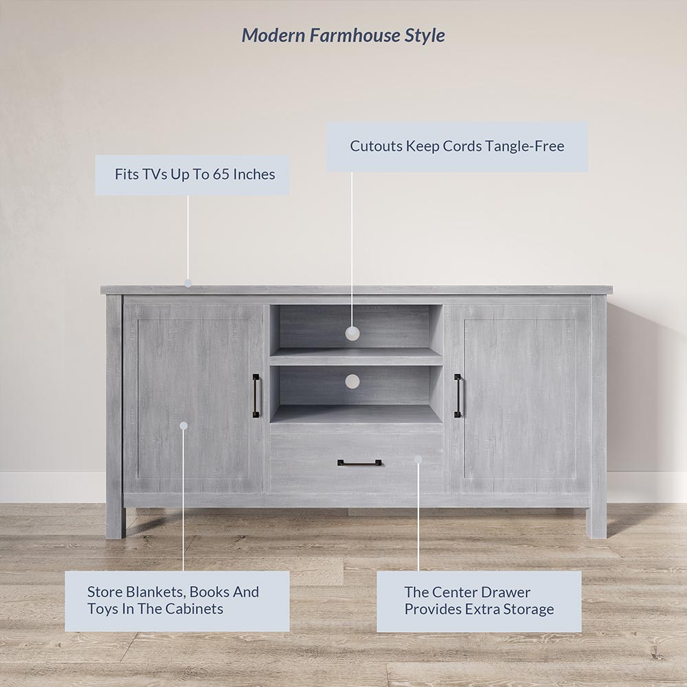 Virat Wood Farmhouse TV Stand for TVs up to 65″