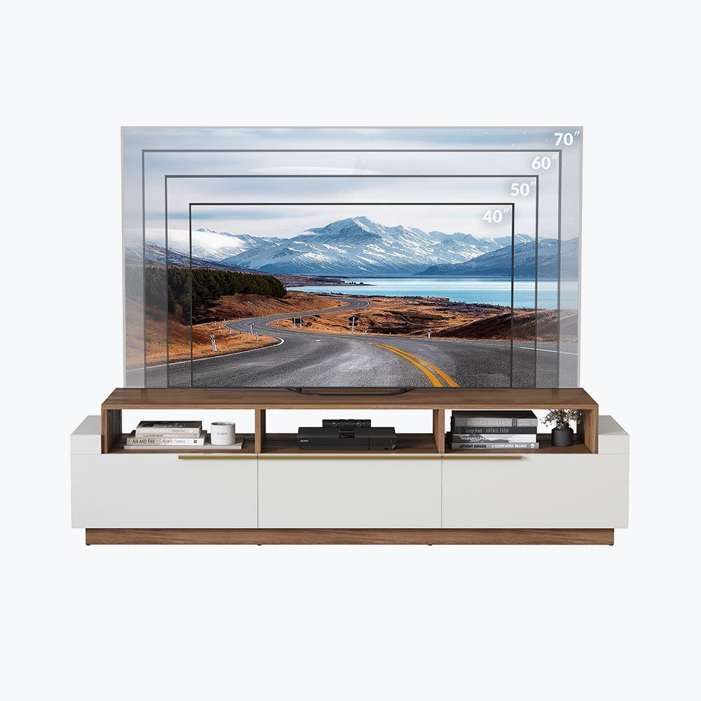 Broadway White Modern TV Stand for 75″ Inch TV