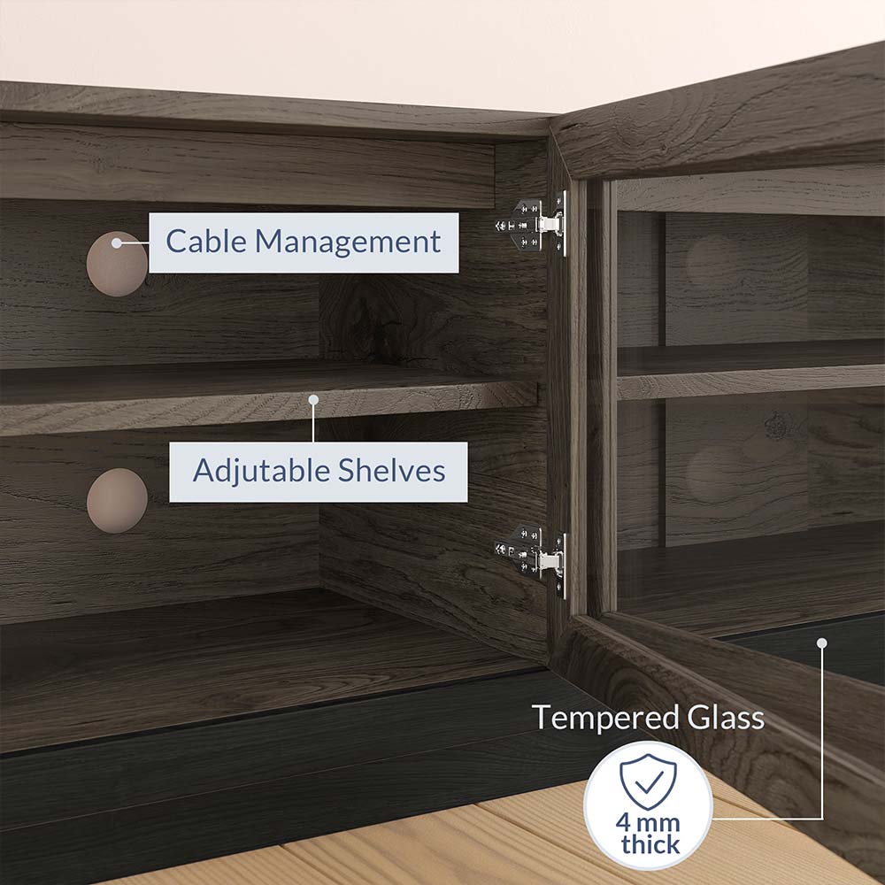 Brixston Modern TV Stand with Glass Doors for TVs up to 90″