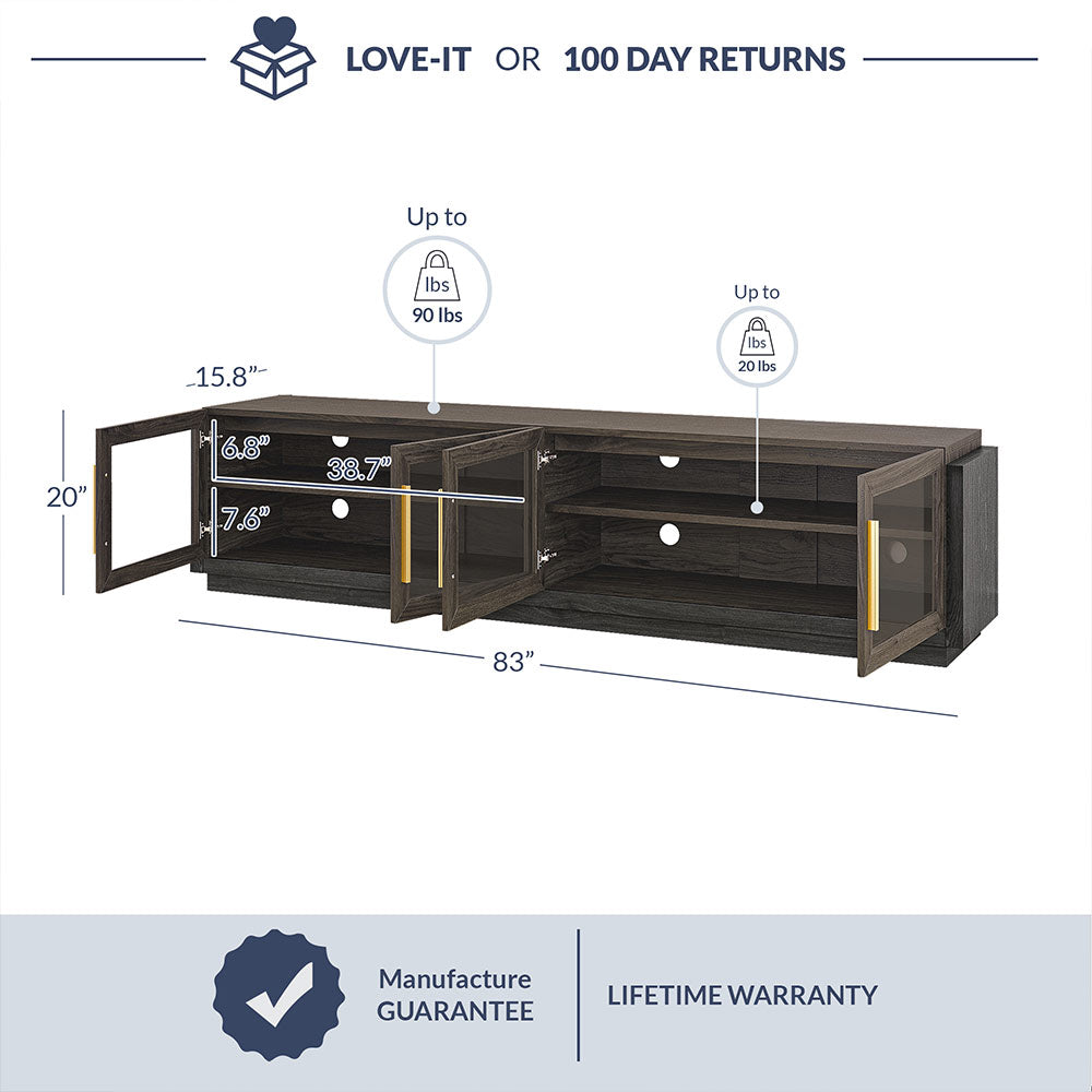 Brixston Modern TV Stand with Glass Doors for TVs up to 90″