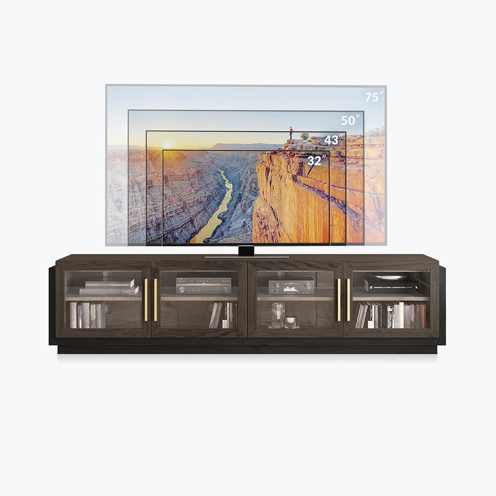 Brixston Modern TV Stand with Glass Doors for TVs up to 90″