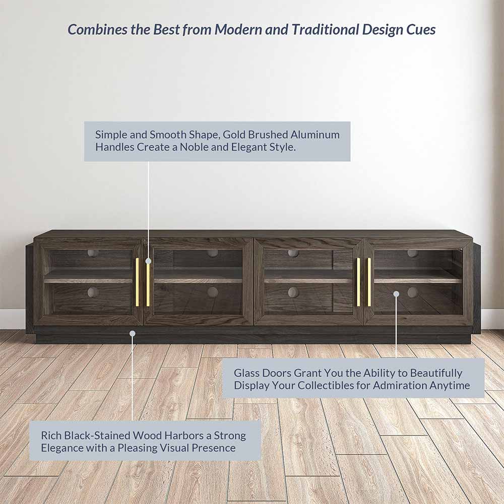 Brixston Modern TV Stand with Glass Doors for TVs up to 90″