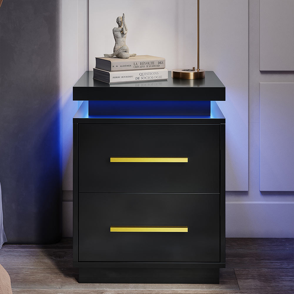 Zoey 2-Drawers Modern LED Nightstand (Set of 2)