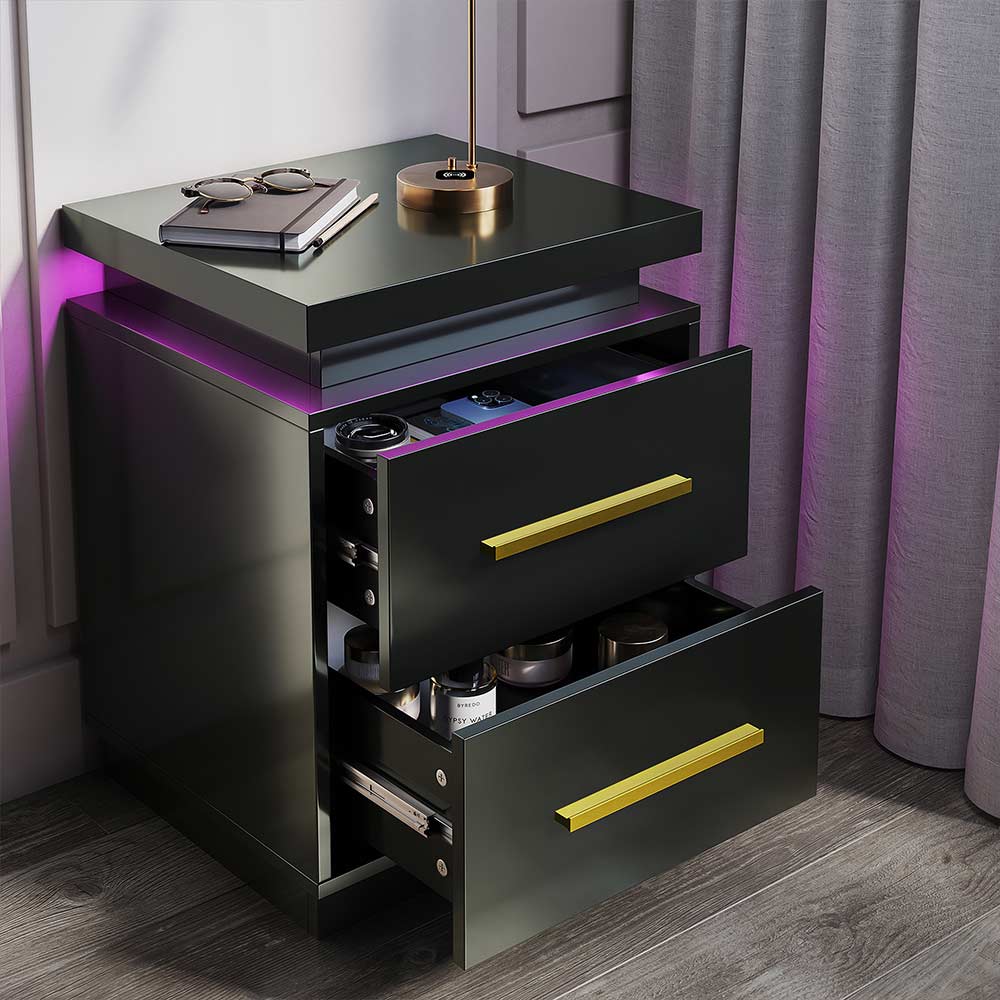 Zoey Modern LED Nightstands with 2 Drawers (Set of 2)