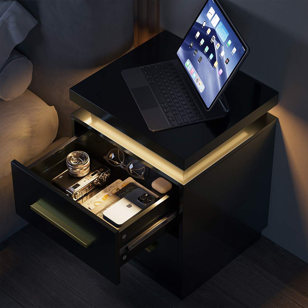 Zoey Modern LED Nightstands with 2 Drawers (Set of 2)