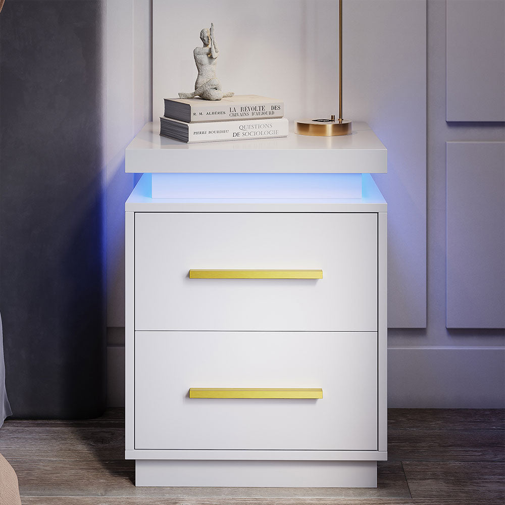 Zoey Modern LED Nightstands with 2 Drawers (Set of 2)