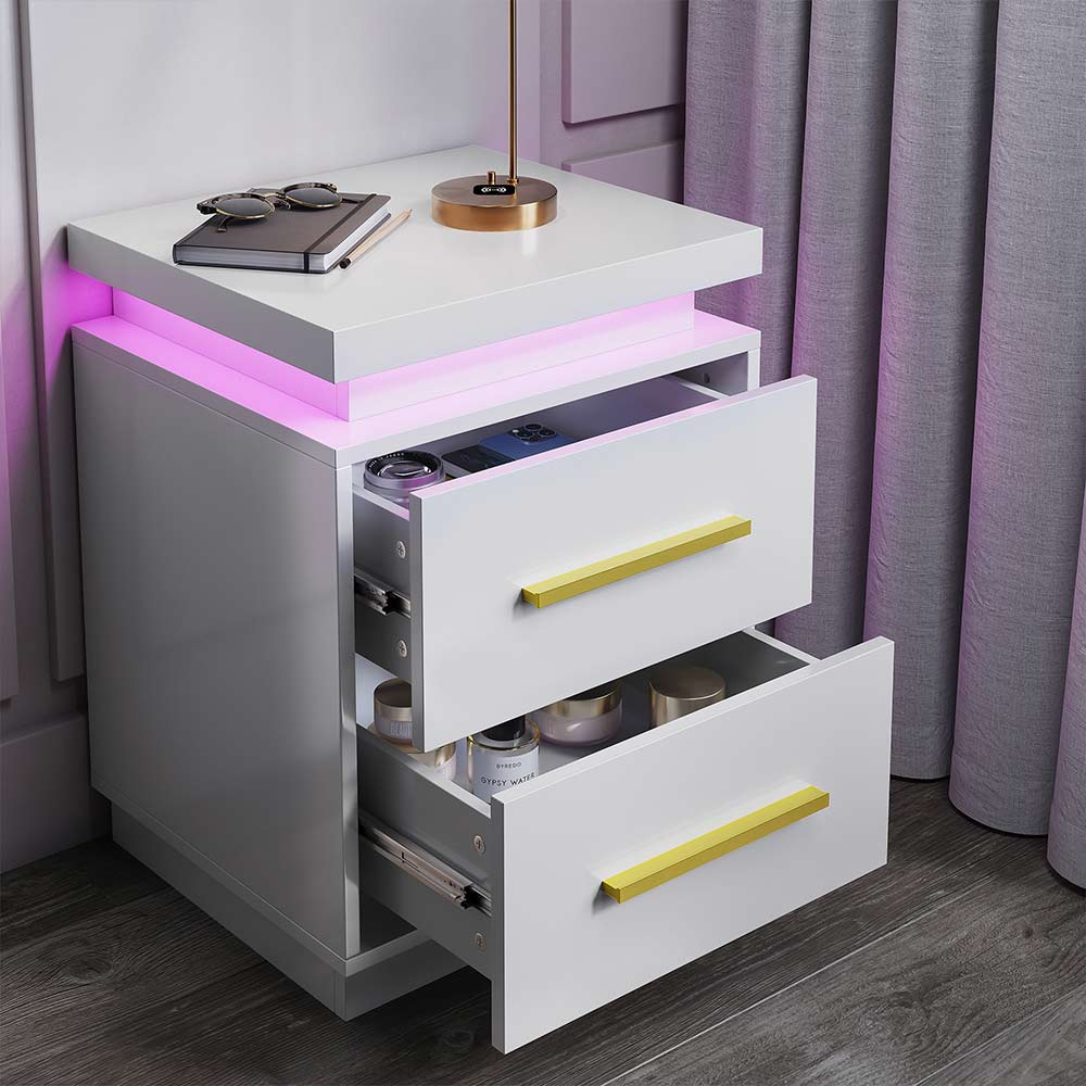 Zoey 2-Drawers Modern LED Nightstand (Set of 2)