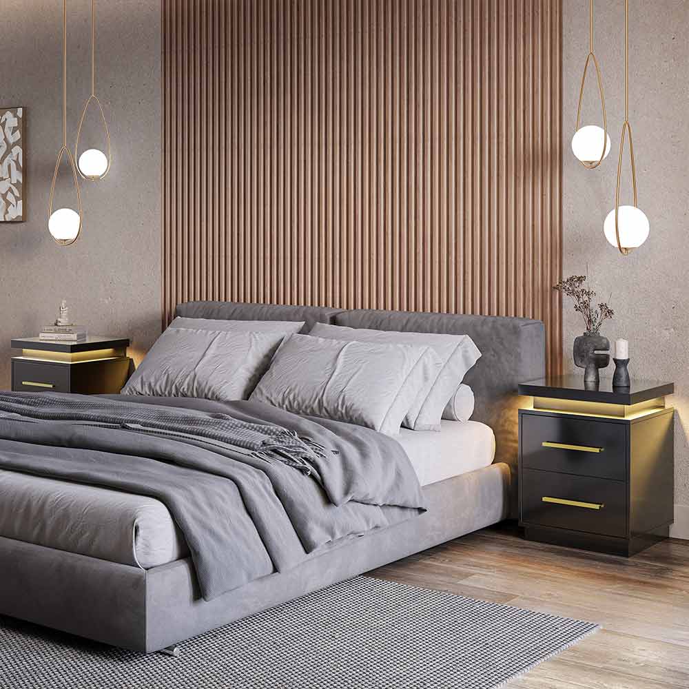 Zoey Modern LED Nightstands with 2 Drawers (Set of 2)