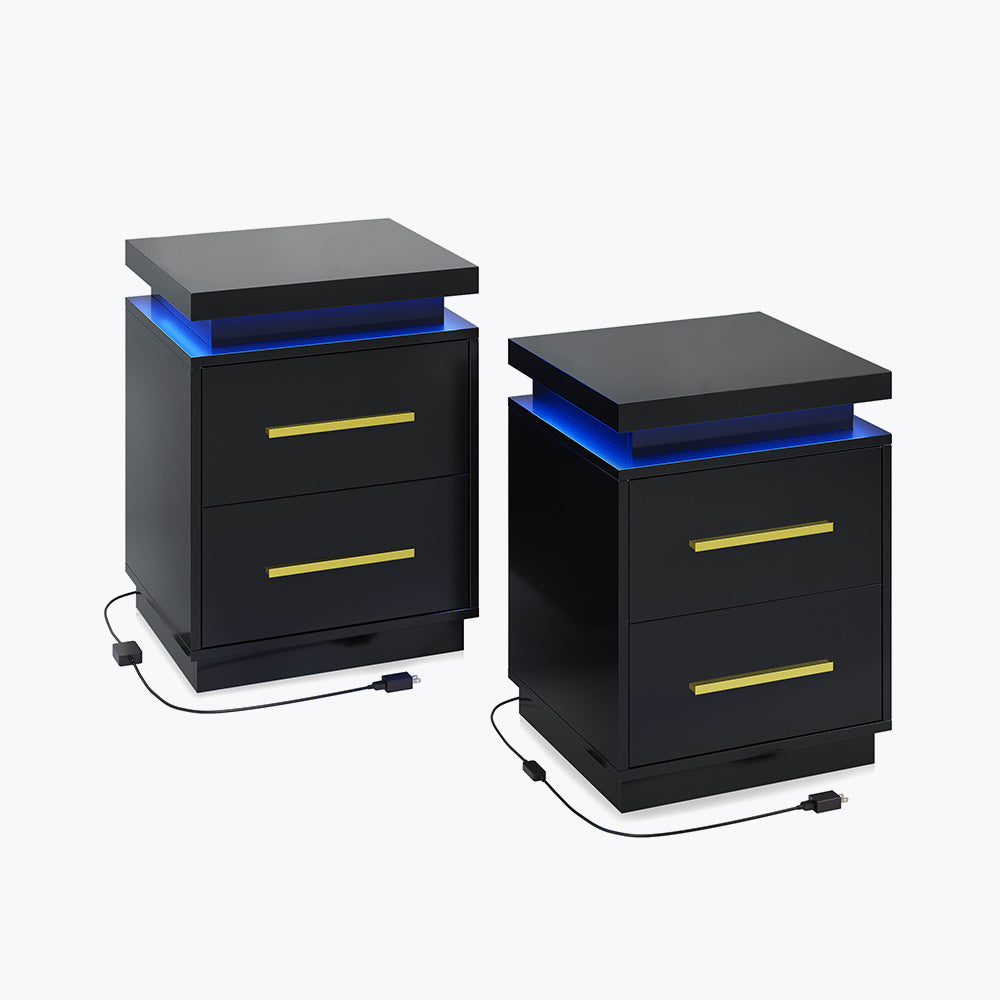 Zoey Modern LED Nightstands with 2 Drawers (Set of 2)
