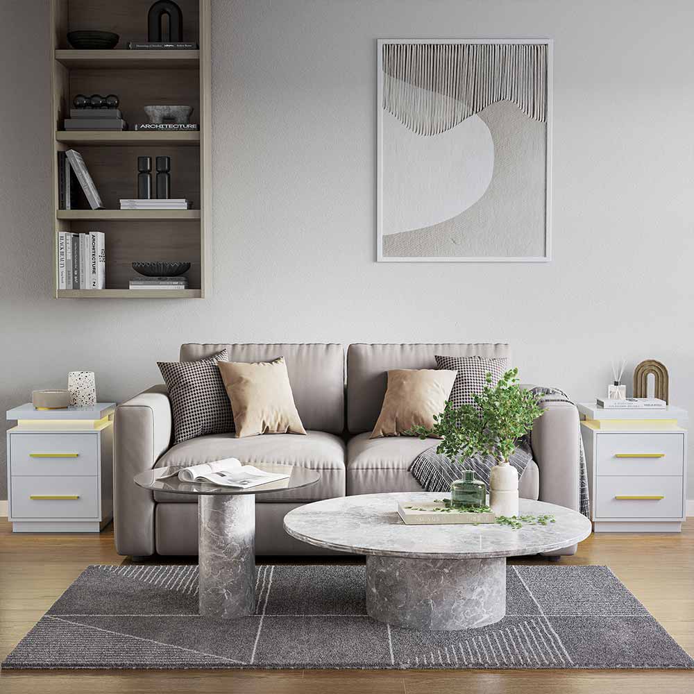 Zoey 2-Drawers Modern LED Nightstand (Set of 2)