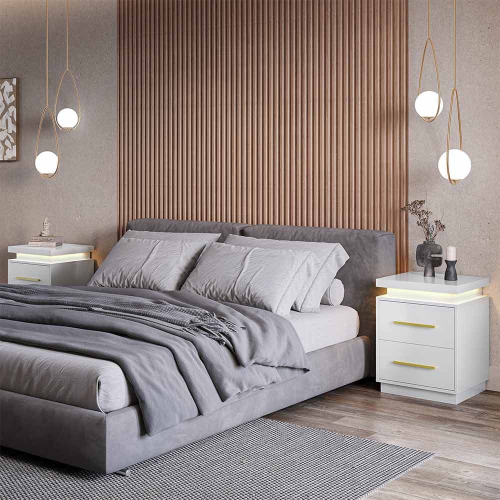 Zoey Modern LED Nightstands with 2 Drawers (Set of 2)
