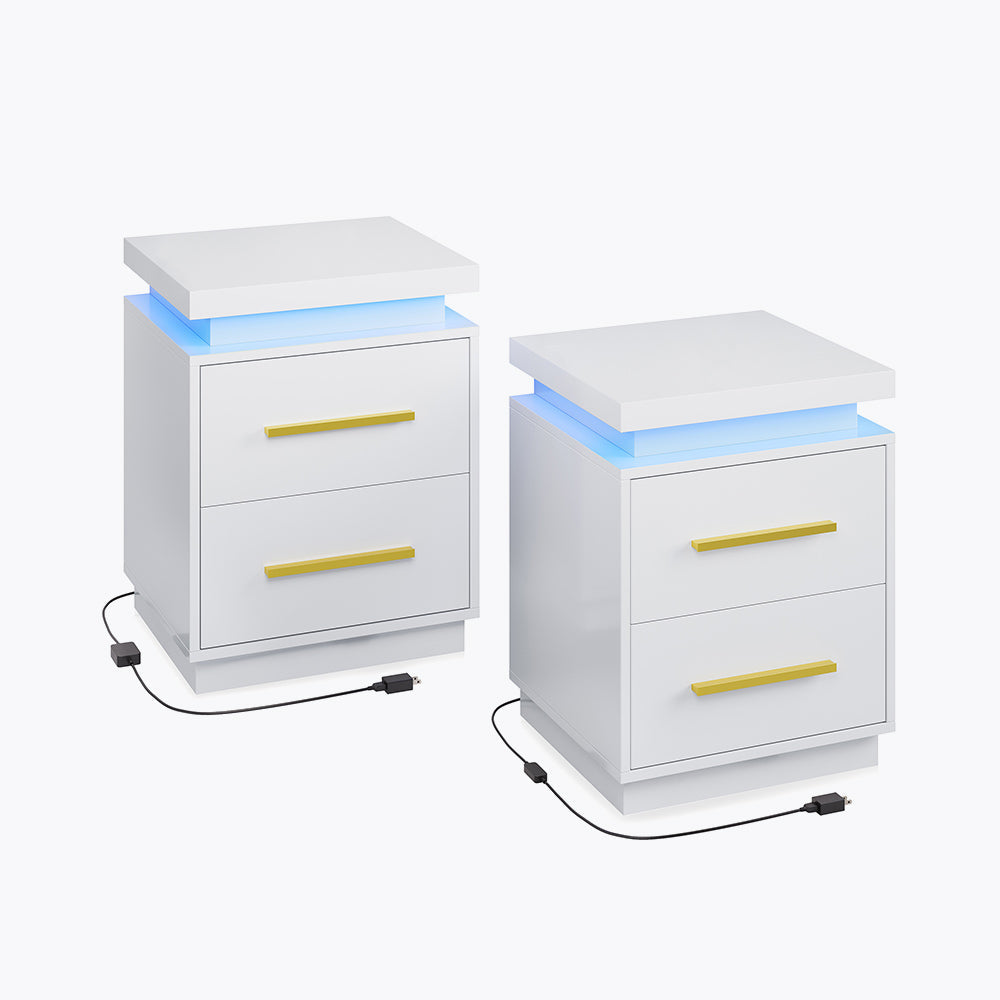 Zoey 2-Drawers Modern LED Nightstand (Set of 2)