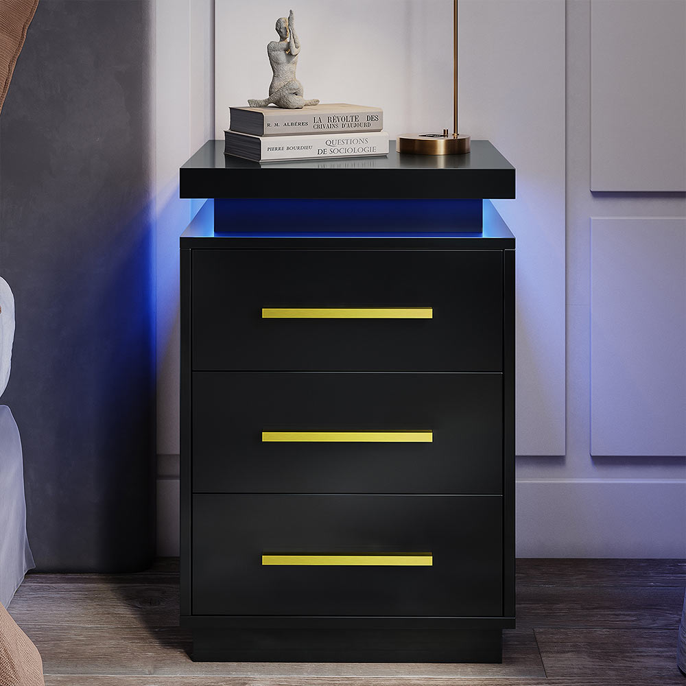 Zoey Modern LED Nightstands with 3 Drawers (Set of 2)