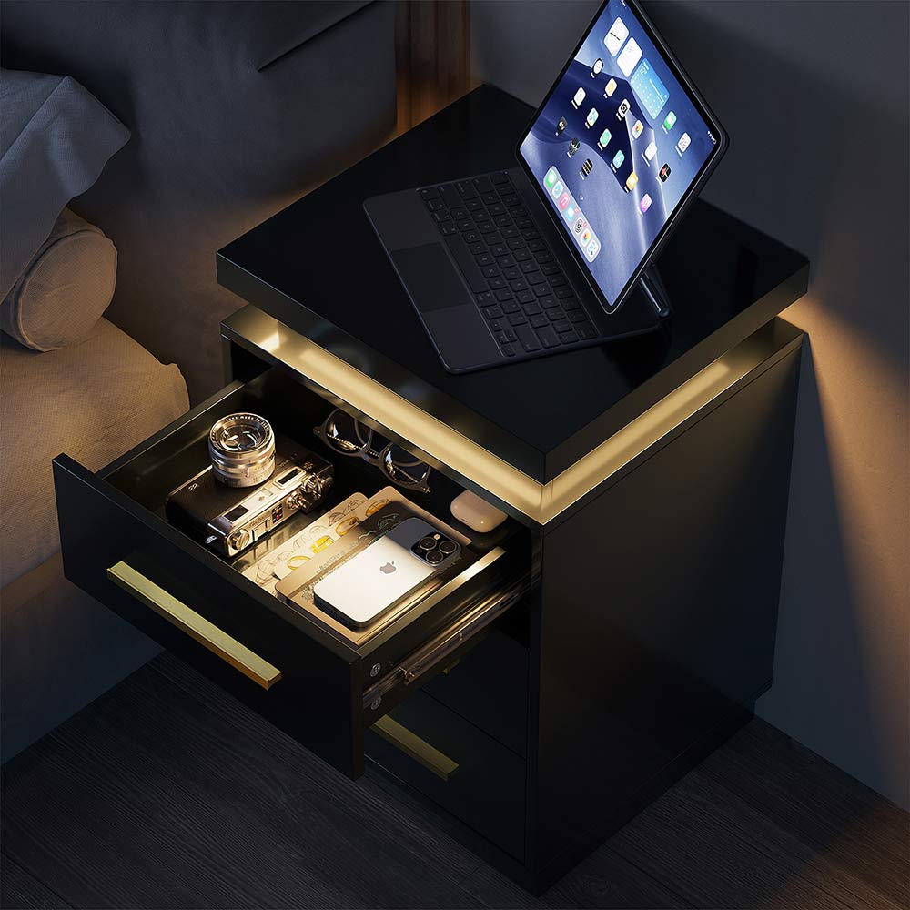 Zoey Modern LED Nightstands with 3 Drawers (Set of 2)